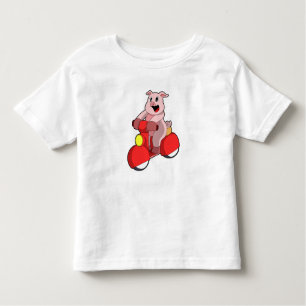T-shirt Pour Les Tous Petits Cochon en vélo avec Scooter