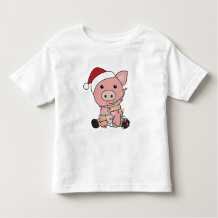 T-shirt Pour Les Tous Petits Cochon Noël Neige Animaux d'hiver Cochons
