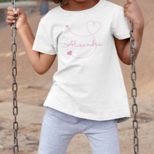 T-shirt Pour Les Tous Petits Cœurs Roses Tourbillonnants Nom Personnalisé