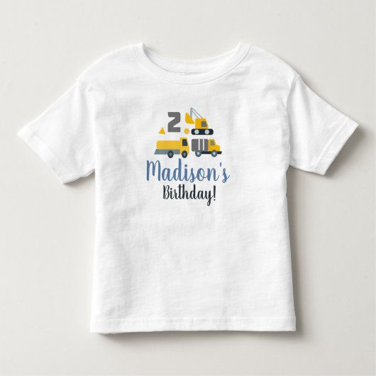T-shirt Pour Les Tous Petits Construction  Anniversaire Deux Véhicule Fête Nom  (Devant)