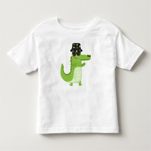 T-shirt Pour Les Tous Petits Cool Crocodile with Sunglasses & Leafy Bucket Hat (Devant)