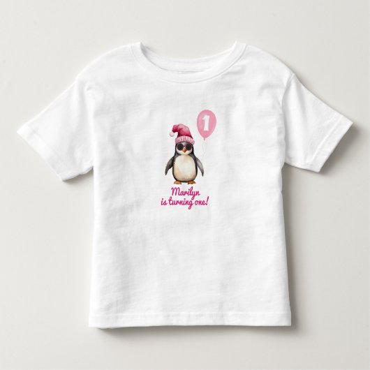 T-shirt Pour Les Tous Petits Cool Pink Winter Penguin (Devant)
