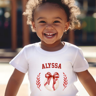 T-shirt Pour Les Tous Petits Coquette Baseball Red Bow Nom personnalisé Retour 