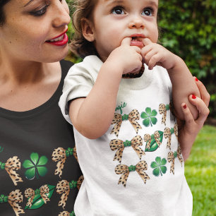T-shirt Pour Les Tous Petits Coquette Irish Leopard Bows avec des Shamrocks ver