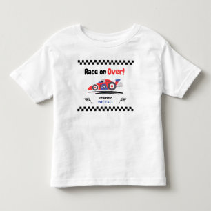 T-shirt Pour Les Tous Petits Course de voiture de course rouge bleu vintage de