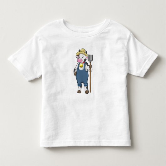 T-shirt Pour Les Tous Petits Cow as Farmer with Pitchfork (Devant)