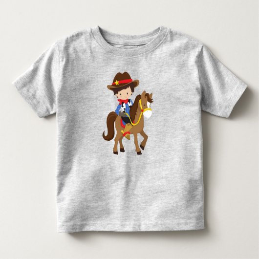 T-shirt Pour Les Tous Petits Cowboy, Sheriff, Cheval, Occident, Cheveux Brown (Devant)