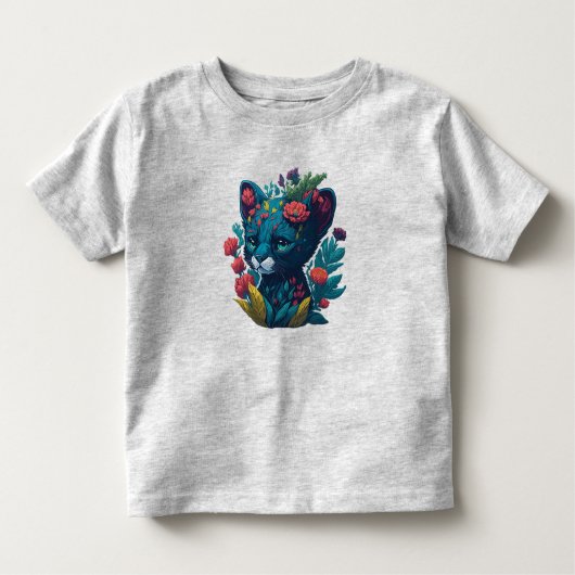 T-shirt Pour Les Tous Petits Cube panthère noire avec un peu de fleurs (Devant)