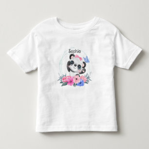T-shirt Pour Les Tous Petits Cute Baby Panda Flower Wreath Nom personnalisé