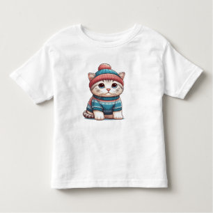 T-shirt Pour Les Tous Petits Cute Chat en pull et beanie