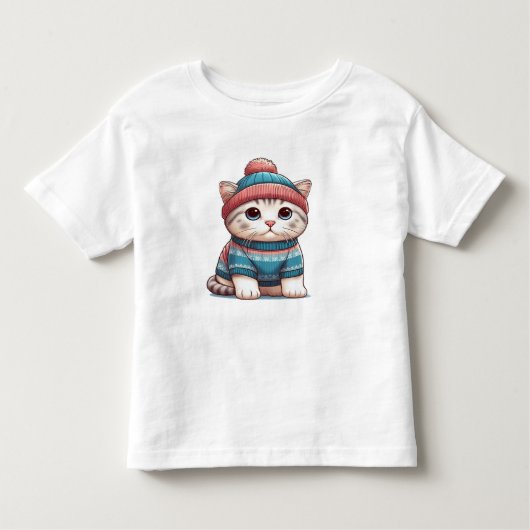 T-shirt Pour Les Tous Petits Cute Chat en pull et beanie (Devant)