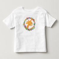 Cute Giraffe avec une aquarelle fleurie Wreath