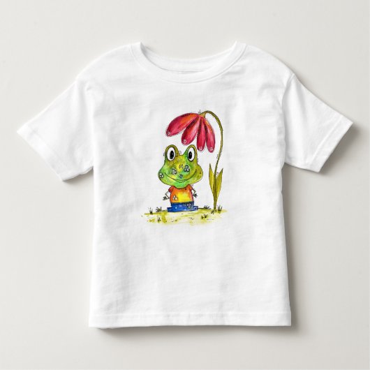 T-shirt Pour Les Tous Petits Cute grenouille blanche Whimsical sous une fleur r (Devant)