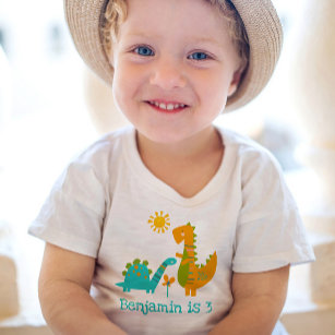 T-shirt Pour Les Tous Petits Cute Kawaii Dinosaures Garçon Bleu 3ème Anniversai
