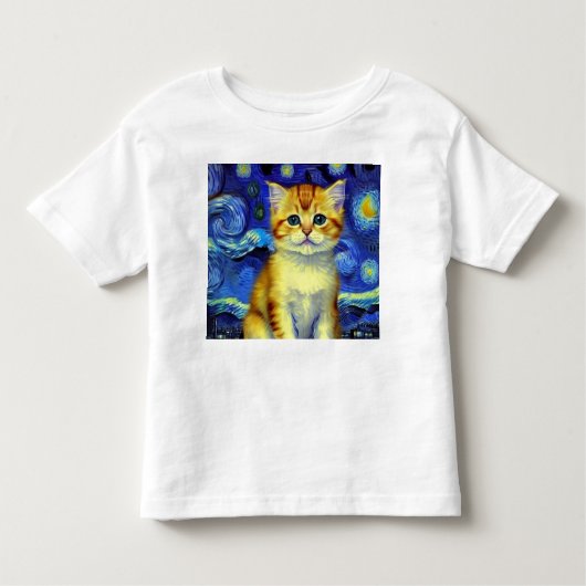 T-shirt Pour Les Tous Petits Cute Kitten Starry Night Van Gogh (Devant)