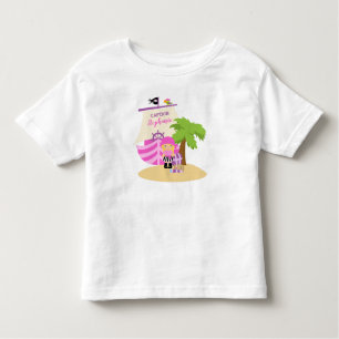 T-shirt Pour Les Tous Petits Cute Pirate Blonde Girl & A Big Ship Custom Name