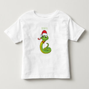 T-shirt Pour Les Tous Petits Cute serpent vert avec chapeau santa dessin animé
