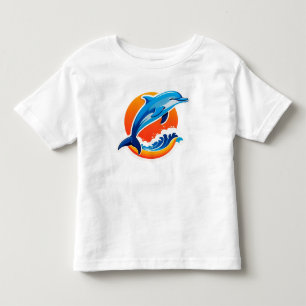 T-shirt Pour Les Tous Petits Dauphin Bleu Bondissant Au-Dessus Des Vagues De L'