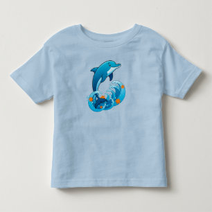 T-shirt Pour Les Tous Petits Dauphin Bleu sautant par-dessus les vagues de l'oc