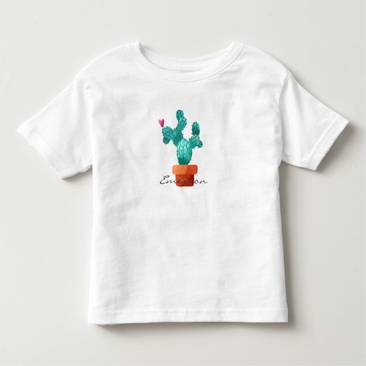 T-shirt Pour Les Tous Petits Desert Heart Cactus Vert rose Enfants NOM Amour (Devant)