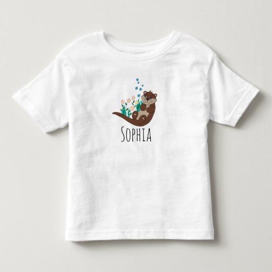 T-shirt Pour Les Tous Petits Dessin et fleurs de loutre mignonne pour filles (Devant)