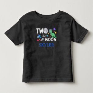T-shirt Pour Les Tous Petits Deux à la Lune Dinosaur Astronaute 2e Anniversaire