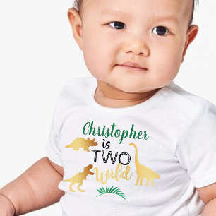 T-shirt Pour Les Tous Petits Deux garçons dinosaures sauvages 2e anniversaire