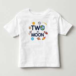 T-shirt Pour Les Tous Petits Deux La Lune Planète spatiale 2e fête d'anniversai