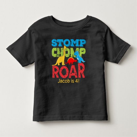 T-shirt Pour Les Tous Petits Dinosaur Stomp Chomp Roar Anniversaire Garçon (Devant)