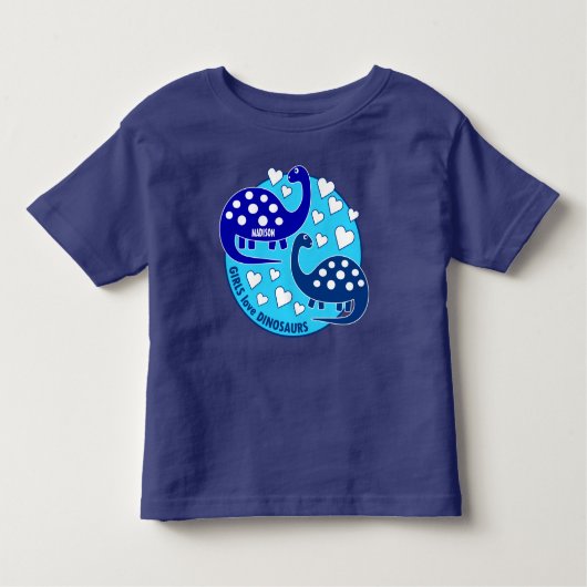 T-shirt Pour Les Tous Petits Dinosaure Bleu Simple Cute Filles | Cœurs (Devant)