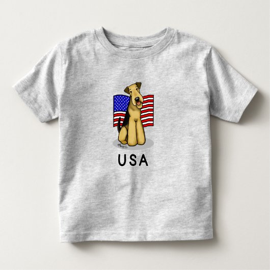 T-shirt Pour Les Tous Petits Drapeau américain Airedale Terrier Dog - mignonne (Devant)