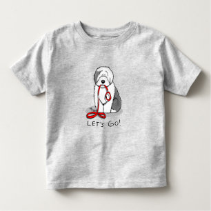 T-shirt Pour Les Tous Petits Drôle Allons-y ! Walk Old English Sheepdog (Gris 1