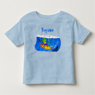 T-shirt Pour Les Tous Petits Drôle caricature de surf de lézard au cou