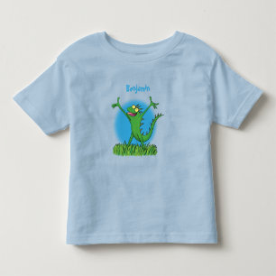 T-shirt Pour Les Tous Petits Drôle vert souriant animé lézard d'iguane