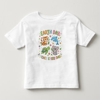 T-shirt Pour Les Tous Petits Earth Day Peace Every Day Cute Kawaii Animals Kids