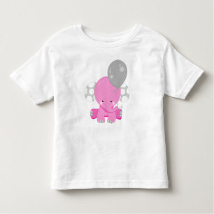 T-shirt Pour Les Tous Petits Eléphant Avec Ballons, Eléphant Rose, Animal Migno