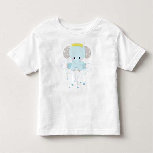 T-shirt Pour Les Tous Petits Eléphant, Eléphant Sur Un Nuage, Couronne, Étoiles (Devant)