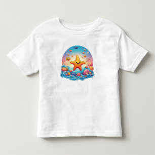 T-shirt Pour Les Tous Petits Étoile de mer souriante mignonne sur la plage dess