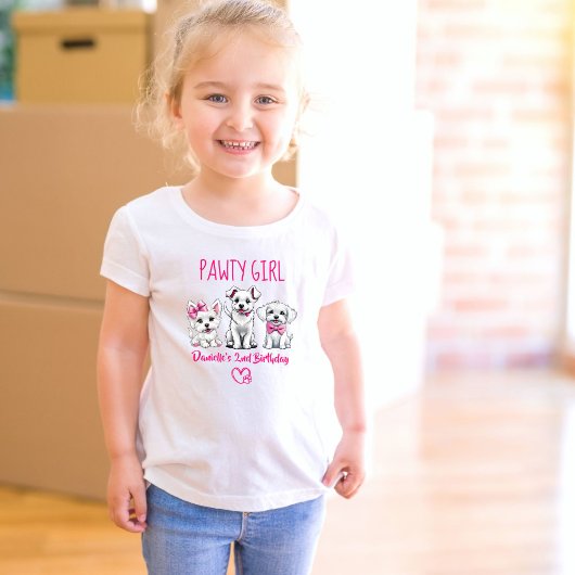 T-shirt Pour Les Tous Petits Faisons pawty mignon chiots rose blanc anniversair
