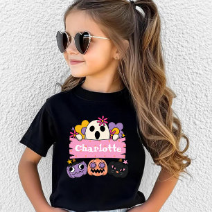 T-shirt Pour Les Tous Petits Fantôme Mignon Personnalisé Nom de Fille Halloween