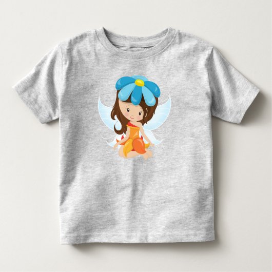 T-shirt Pour Les Tous Petits Fée mignonne, Fée magique, Cheveux Brown, Fleurs (Devant)