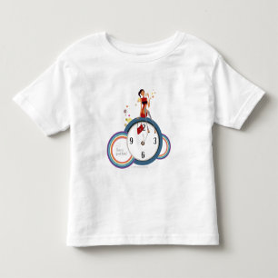 T-shirt Pour Les Tous Petits Femme assise sur une horloge et tenant une tasse d