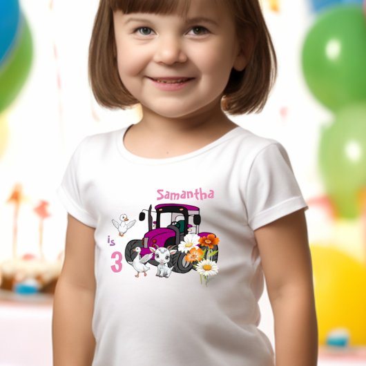 T-shirt Pour Les Tous Petits Fête d'anniversaire tracteur rose Fun Animaux de l