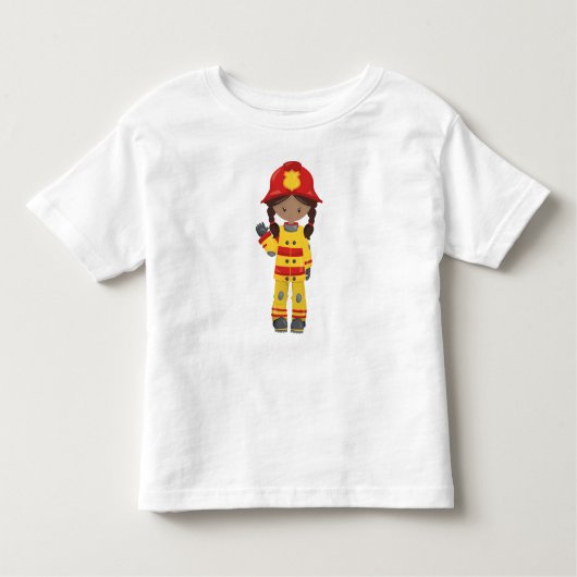 T-shirt Pour Les Tous Petits Fille afro-américaine, Fille pompier, Pompier (Devant)
