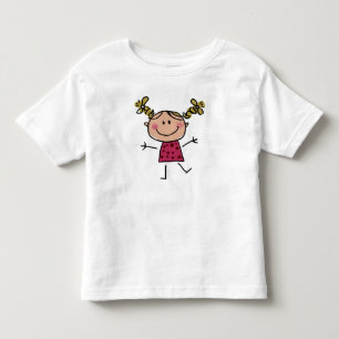 T-shirt Pour Les Tous Petits Fille Bâton Heureuse Aquarelle Robe Rose Élégante