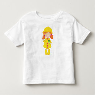 T-shirt Pour Les Tous Petits Fille En Manteau De Pluie, Bottes, Cheveux Orange,