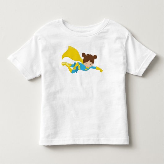 T-shirt Pour Les Tous Petits Fille Super-héroïne, Jolie Fille, Cheveux Bruns, C (Devant)