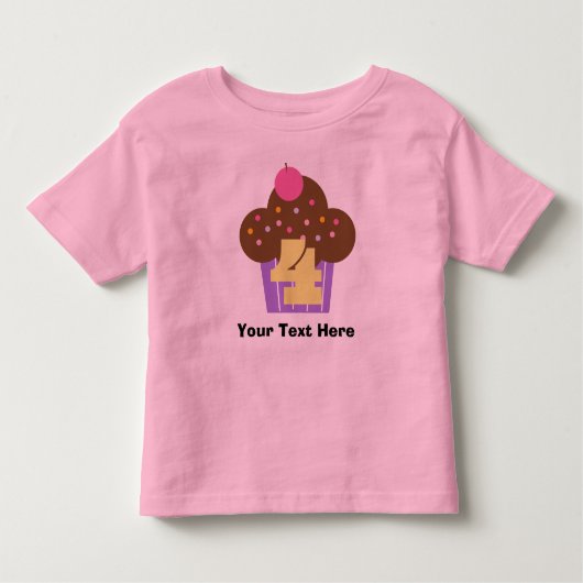 T-shirt Pour Les Tous Petits Filles personnalisées 4e anniversaire Cupcake (Devant)