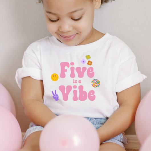 T-shirt Pour Les Tous Petits Five Is A Vibe Retro 70's 5th Birthday