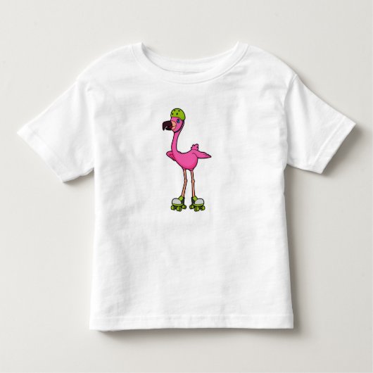 T-shirt Pour Les Tous Petits Flamant rose comme Patineur avec Roller Patins & C (Devant)